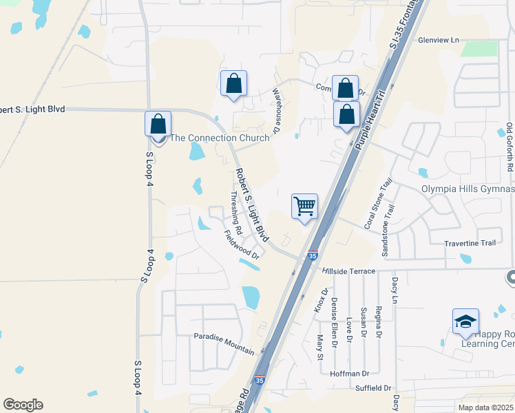 map of restaurants, bars, coffee shops, grocery stores, and more near 1250 Robert South Light Boulevard in Buda