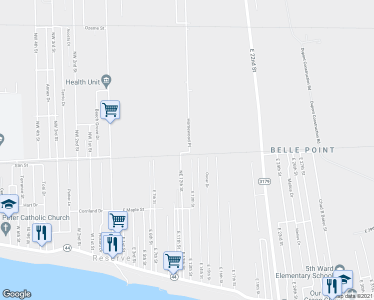 map of restaurants, bars, coffee shops, grocery stores, and more near 103 Homewood Place in Reserve