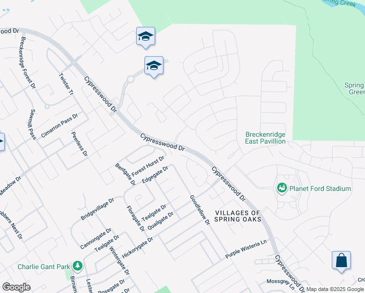 map of restaurants, bars, coffee shops, grocery stores, and more near 23450 Cypresswood Drive in Spring