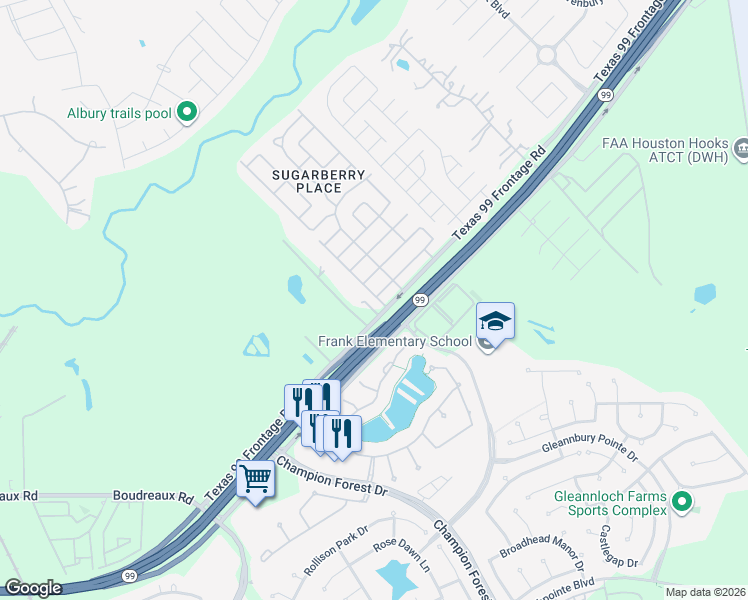 map of restaurants, bars, coffee shops, grocery stores, and more near 20915 Sweet Blossom Lane in Tomball