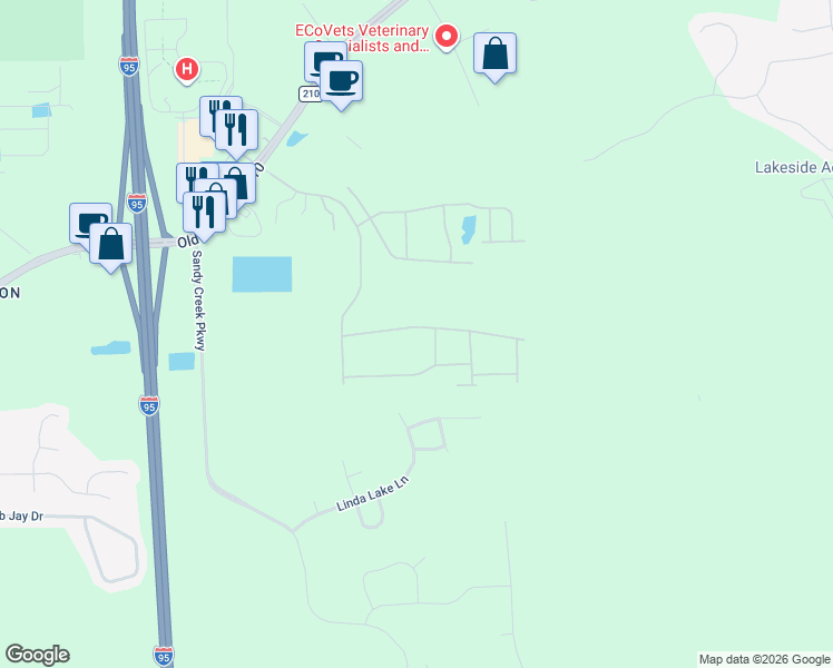 map of restaurants, bars, coffee shops, grocery stores, and more near 221 Linda Lake Lane in St. Augustine