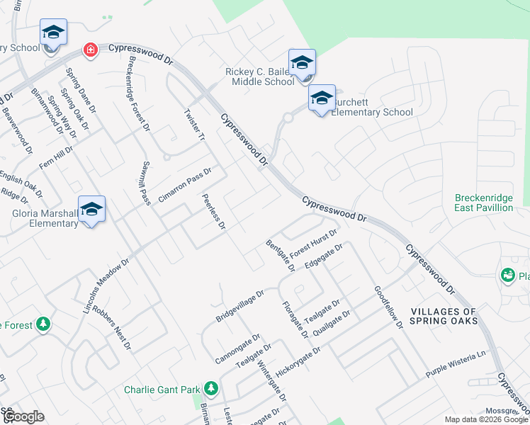 map of restaurants, bars, coffee shops, grocery stores, and more near 4835 Forest Hurst Glen in Spring