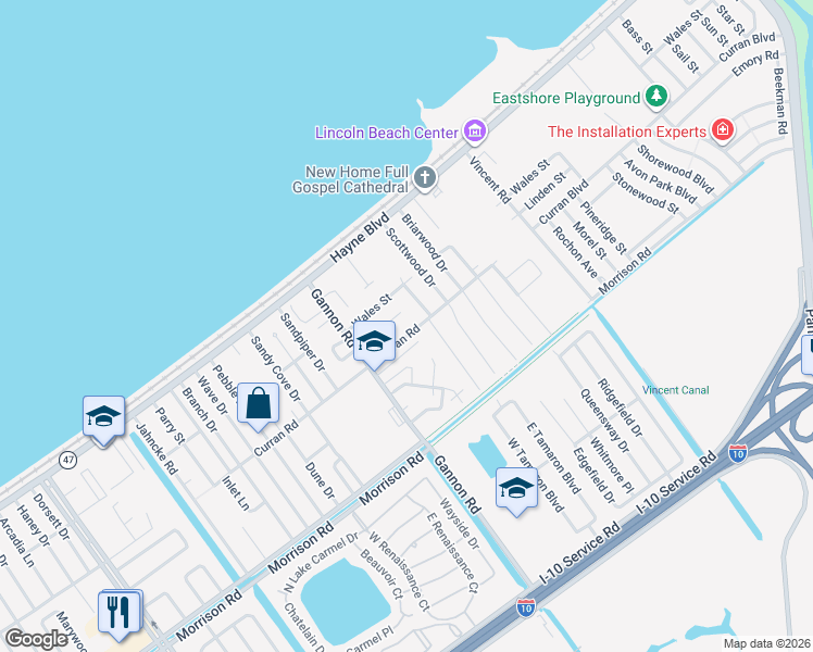 map of restaurants, bars, coffee shops, grocery stores, and more near 17 Christopher Court in New Orleans