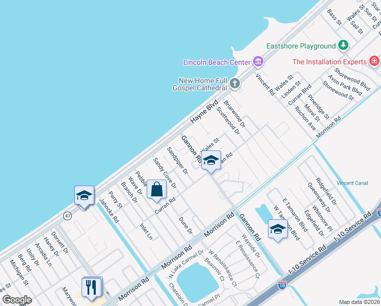 map of restaurants, bars, coffee shops, grocery stores, and more near 7852 Gannon Road in New Orleans
