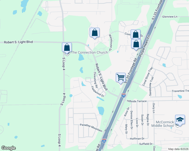 map of restaurants, bars, coffee shops, grocery stores, and more near 194c Fieldwood Drive in Buda