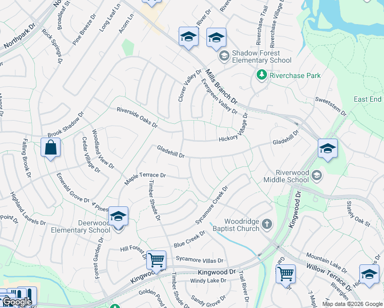 map of restaurants, bars, coffee shops, grocery stores, and more near 3222 Brook Grove Drive in Houston