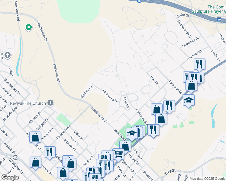 map of restaurants, bars, coffee shops, grocery stores, and more near 1216 Degrasse Drive in Kerrville