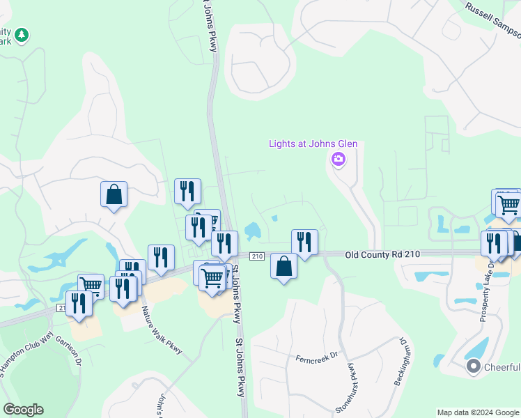 map of restaurants, bars, coffee shops, grocery stores, and more near 196 Southern Grove Drive in Saint Johns