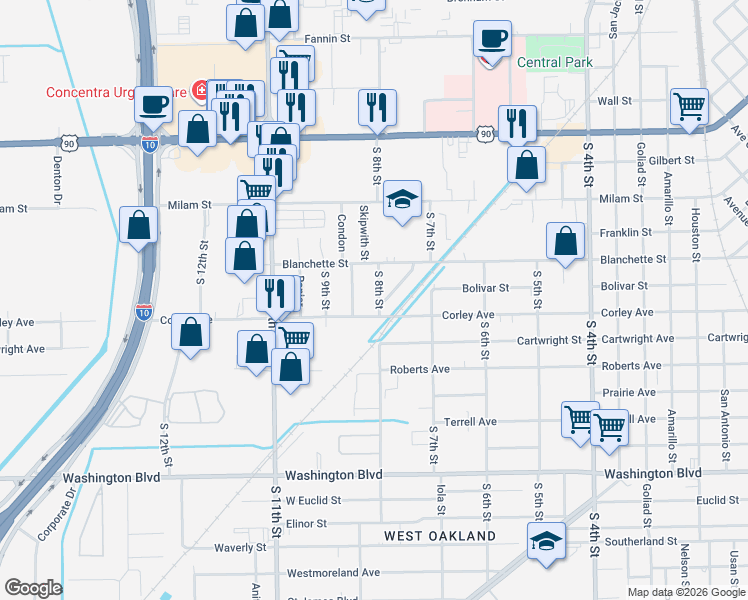 map of restaurants, bars, coffee shops, grocery stores, and more near 2360 South 8th Street in Beaumont