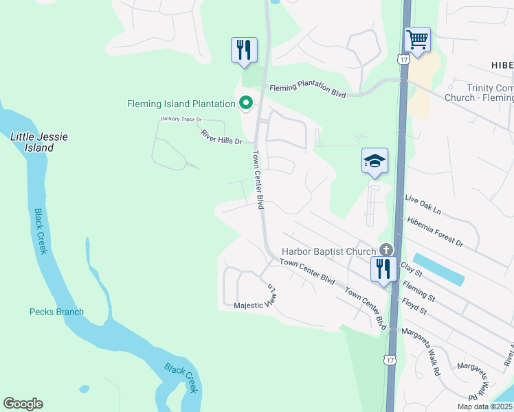 map of restaurants, bars, coffee shops, grocery stores, and more near 2051 Heritage Oaks Court in Orange Park