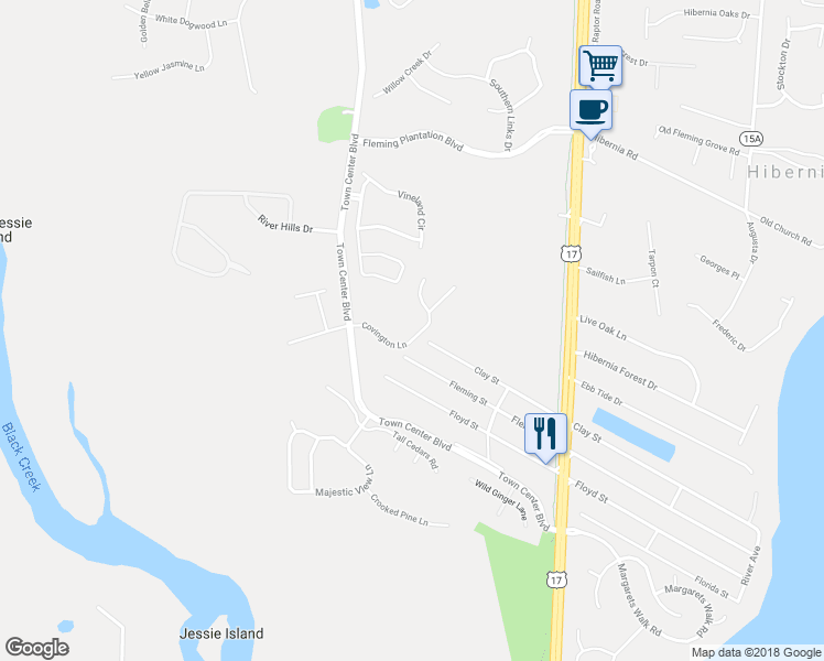 map of restaurants, bars, coffee shops, grocery stores, and more near 1742 Covington Lane in Orange Park