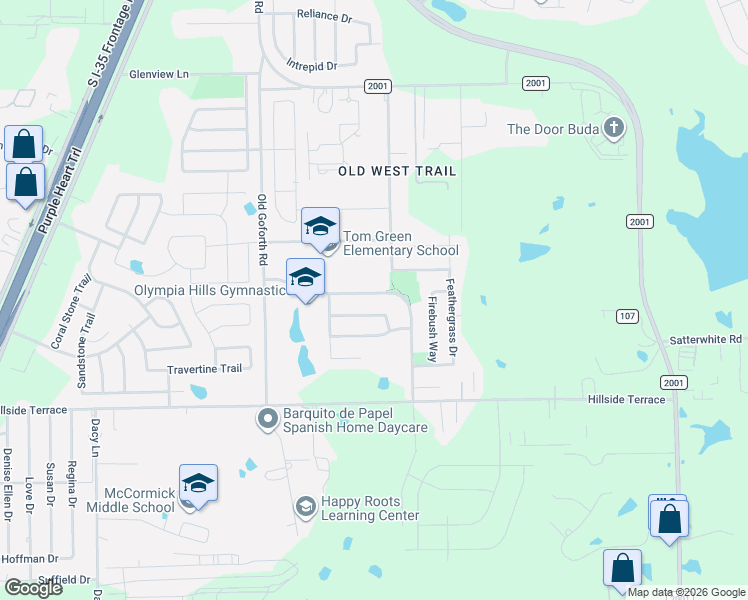 map of restaurants, bars, coffee shops, grocery stores, and more near 2288 Green Meadows Lane in Buda