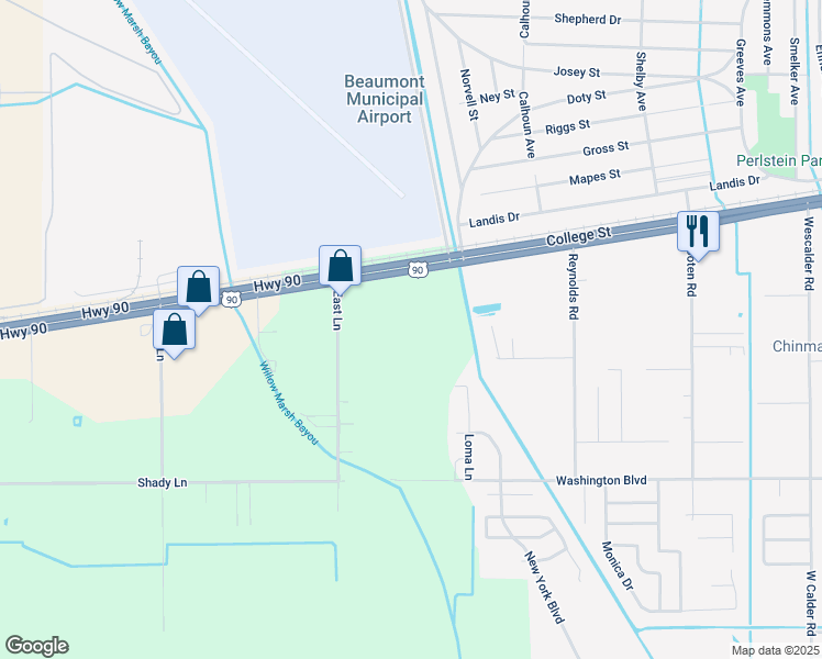 map of restaurants, bars, coffee shops, grocery stores, and more near 9871 U.S. 90 in Beaumont