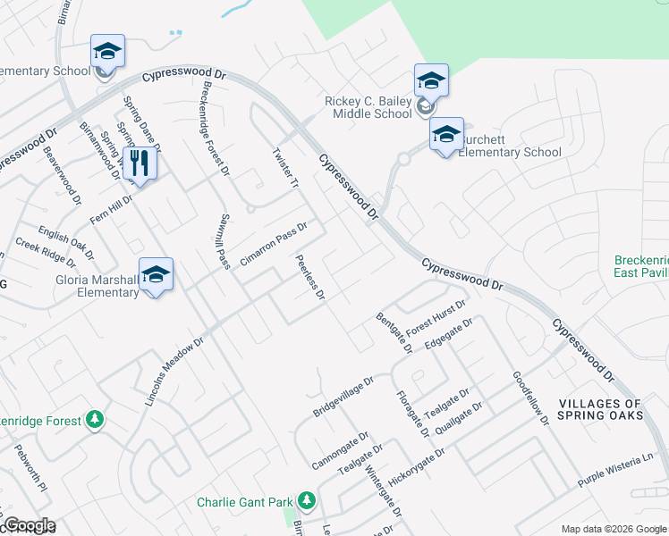 map of restaurants, bars, coffee shops, grocery stores, and more near 3107 Ski Hill Road in Spring