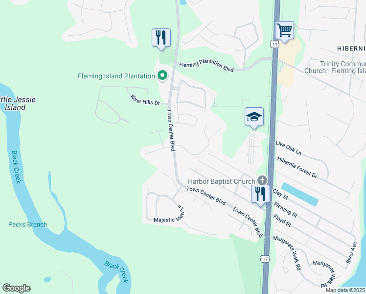 map of restaurants, bars, coffee shops, grocery stores, and more near 1793 Covington Lane in Orange Park