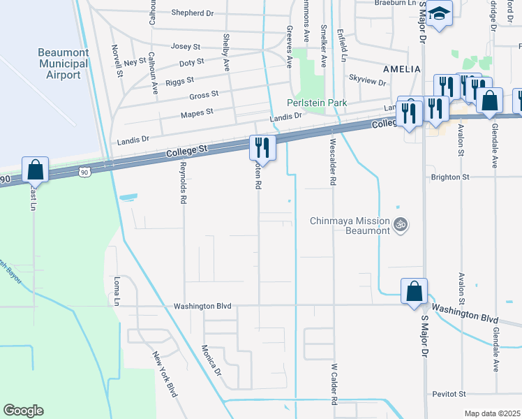 map of restaurants, bars, coffee shops, grocery stores, and more near 1310 Wooten Road in Beaumont