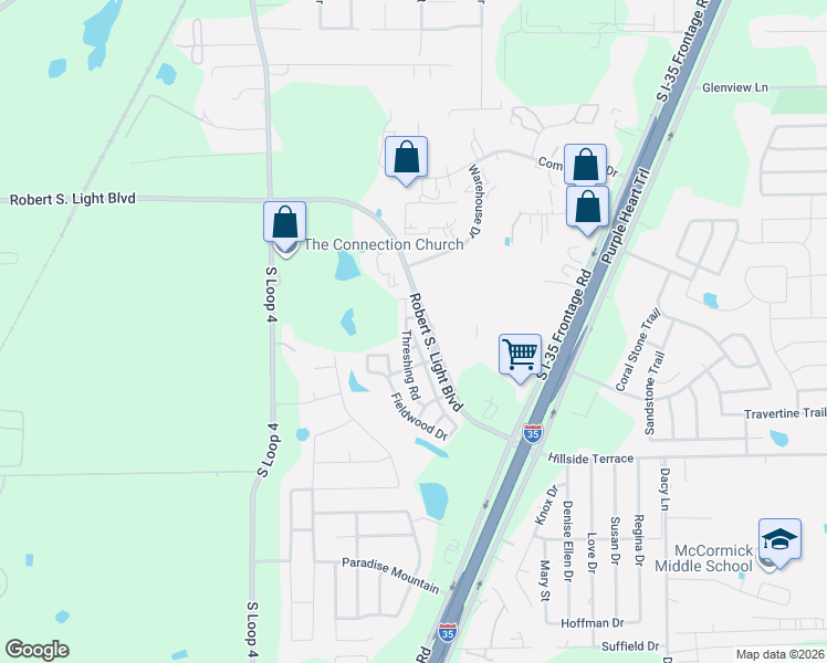 map of restaurants, bars, coffee shops, grocery stores, and more near Threshing Road in Mustang Ridge