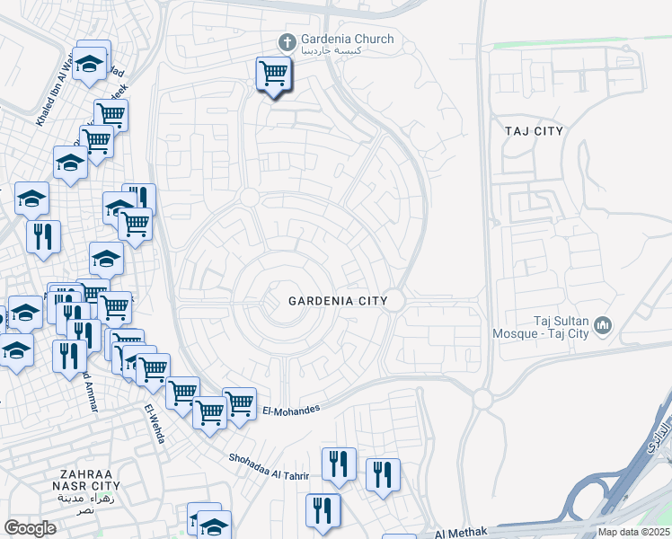 map of restaurants, bars, coffee shops, grocery stores, and more near in Nasr City