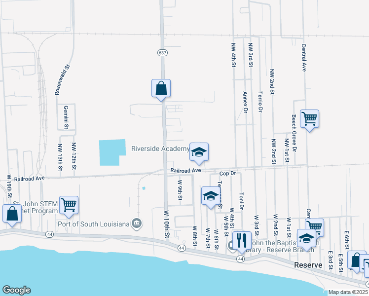 map of restaurants, bars, coffee shops, grocery stores, and more near Reserve Drive in Reserve