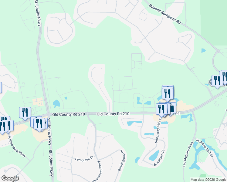 map of restaurants, bars, coffee shops, grocery stores, and more near 176 Richard Glen Drive in Saint Johns