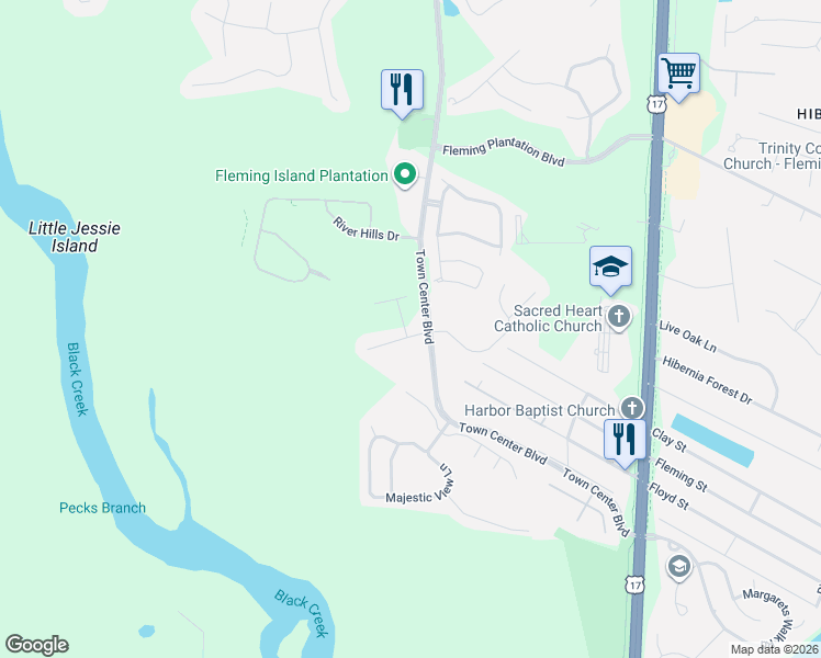 map of restaurants, bars, coffee shops, grocery stores, and more near 2056 Heritage Oaks Court in Orange Park