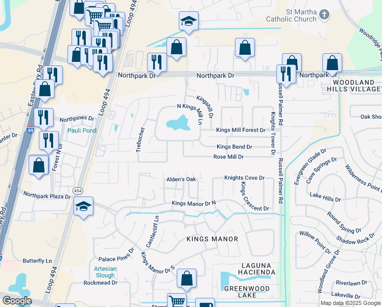 map of restaurants, bars, coffee shops, grocery stores, and more near 21451 Rose Mill Drive in Montgomery County
