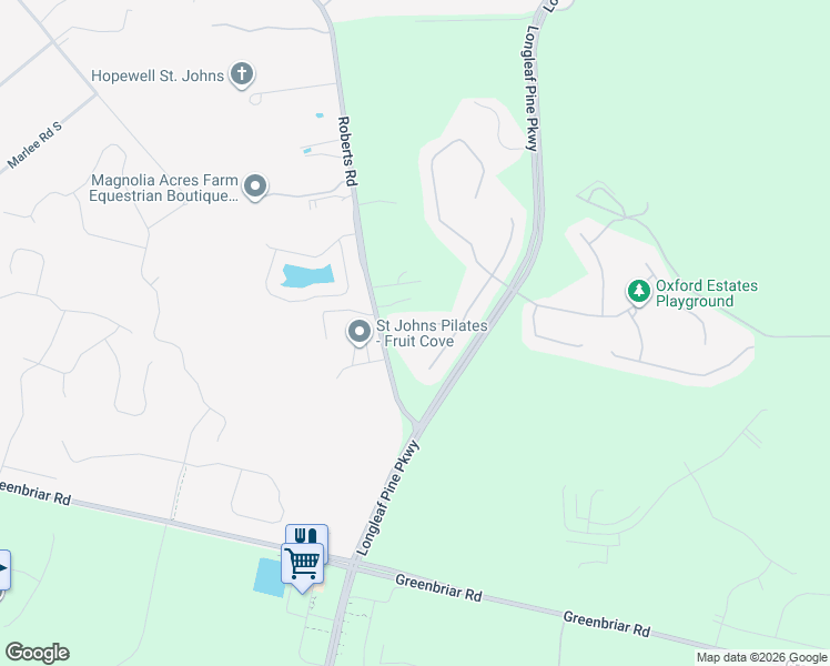 map of restaurants, bars, coffee shops, grocery stores, and more near 119 Winston Court in Saint Johns