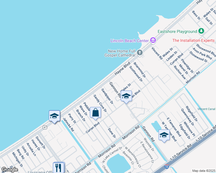 map of restaurants, bars, coffee shops, grocery stores, and more near 1300 Hayne Boulevard in New Orleans