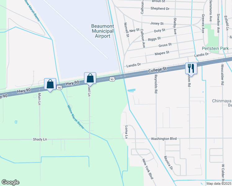 map of restaurants, bars, coffee shops, grocery stores, and more near 9871 U.S. 90 in Beaumont