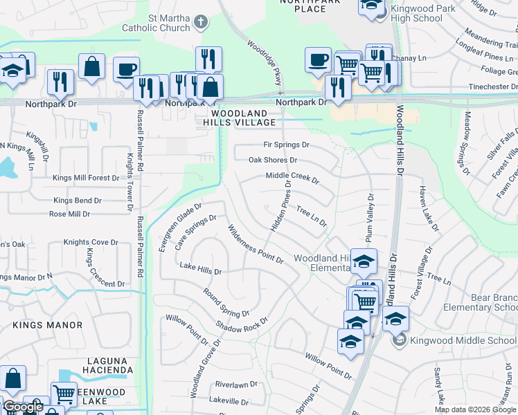 map of restaurants, bars, coffee shops, grocery stores, and more near 2006 River Village Drive in Houston