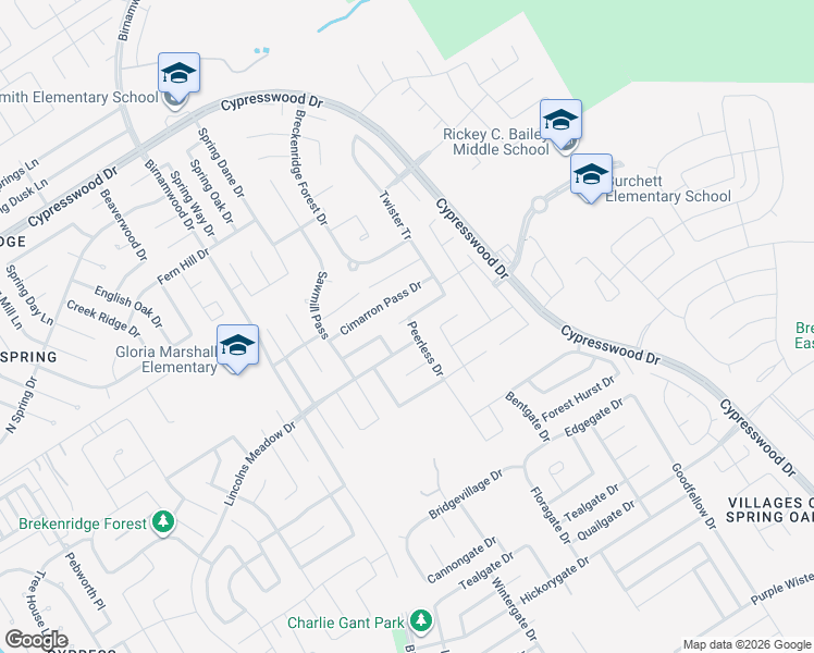 map of restaurants, bars, coffee shops, grocery stores, and more near 3114 Rendezvous Court in Spring