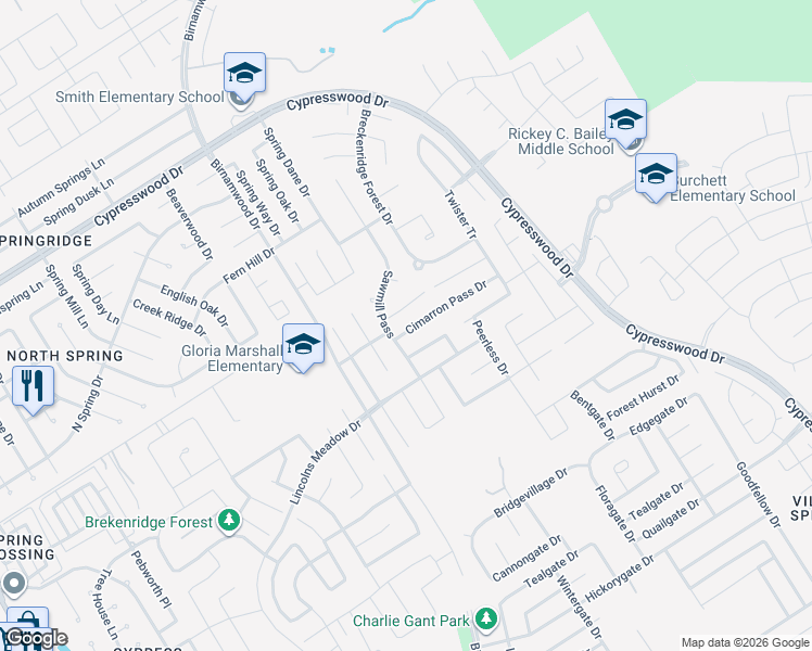 map of restaurants, bars, coffee shops, grocery stores, and more near 3002 Country Boy Court in Spring