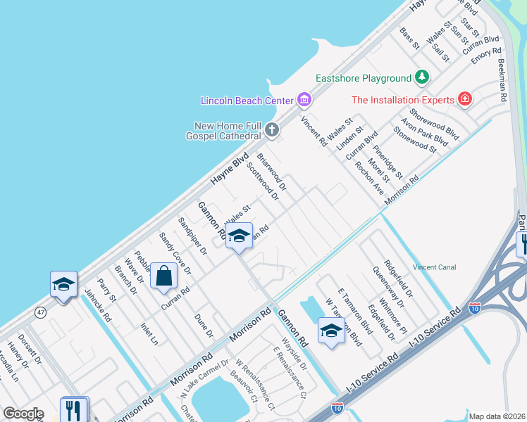 map of restaurants, bars, coffee shops, grocery stores, and more near 7719 Reindeer Street in New Orleans