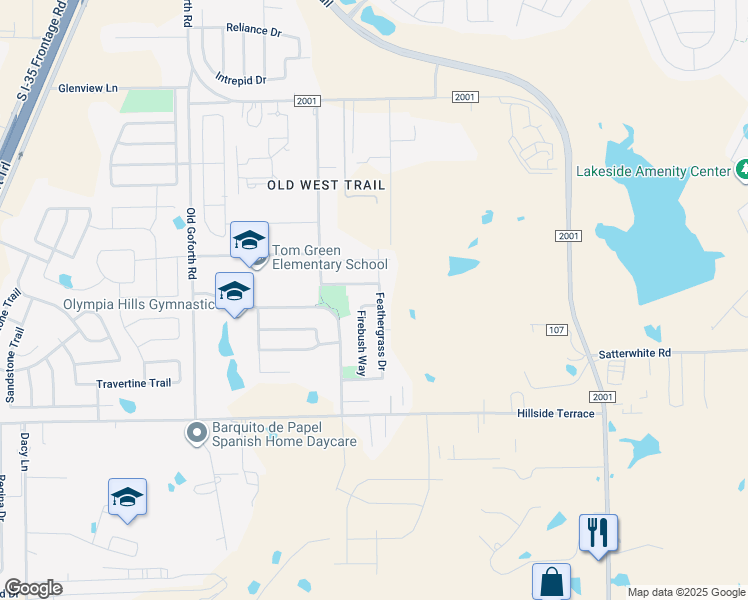 map of restaurants, bars, coffee shops, grocery stores, and more near 325 Firebush Way in Buda