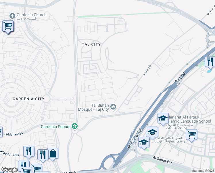 map of restaurants, bars, coffee shops, grocery stores, and more near in Nasr City