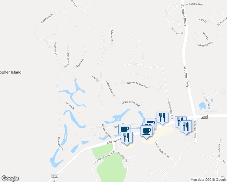 map of restaurants, bars, coffee shops, grocery stores, and more near 4232 Leaping Deer Lane in Saint Johns