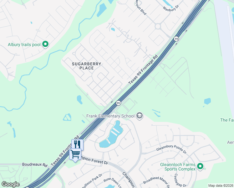 map of restaurants, bars, coffee shops, grocery stores, and more near 10100 Boudreaux Road in Tomball
