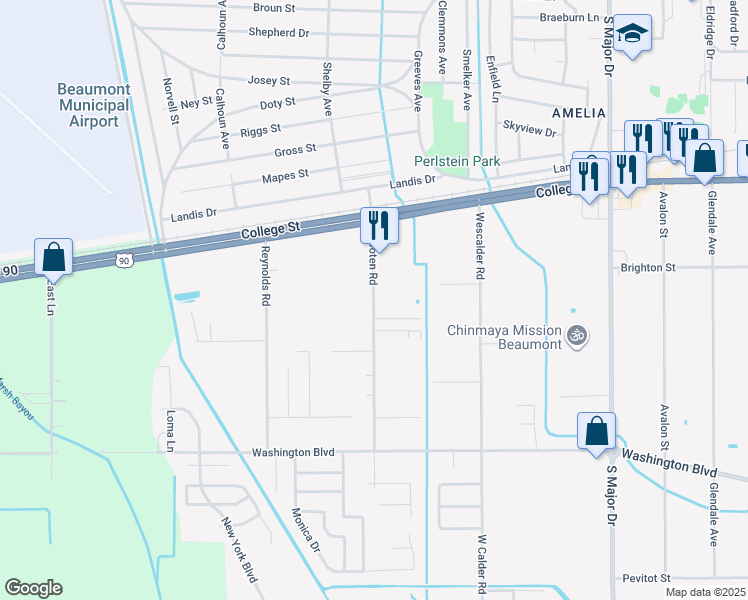 map of restaurants, bars, coffee shops, grocery stores, and more near 1310 Wooten Rd in Beaumont