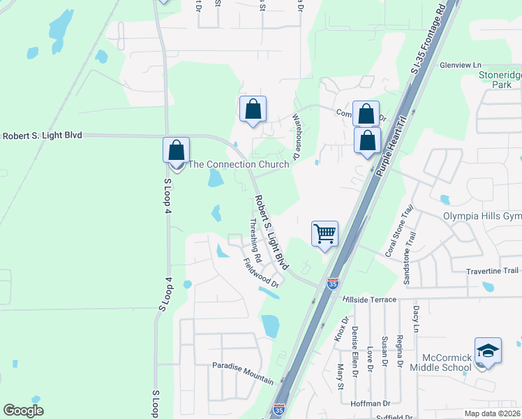 map of restaurants, bars, coffee shops, grocery stores, and more near 1250 Robert S. Light Boulevard South in Buda
