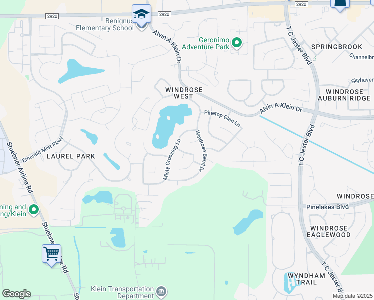 map of restaurants, bars, coffee shops, grocery stores, and more near 20618 Misty Crossing Lane in Spring