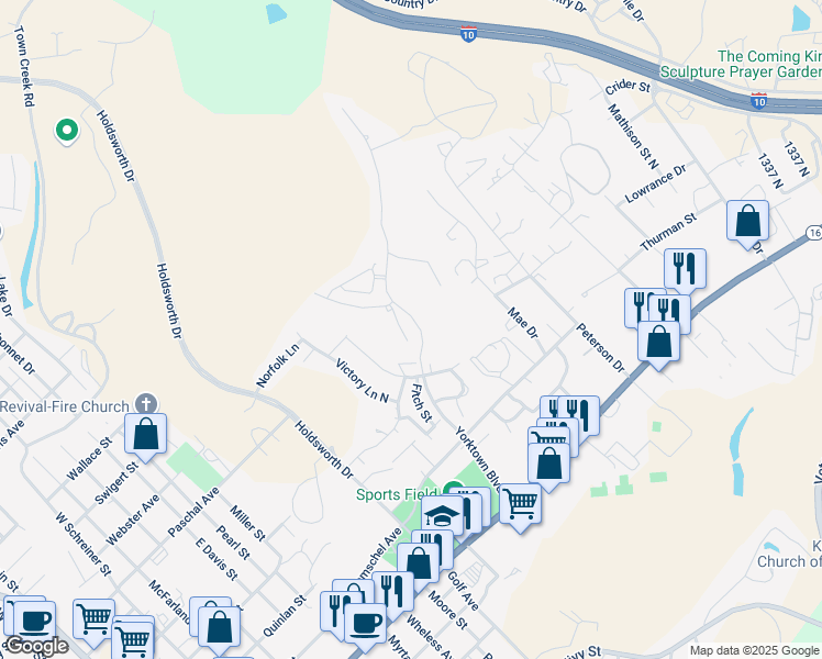 map of restaurants, bars, coffee shops, grocery stores, and more near 2019 Balmoral Drive in Kerrville