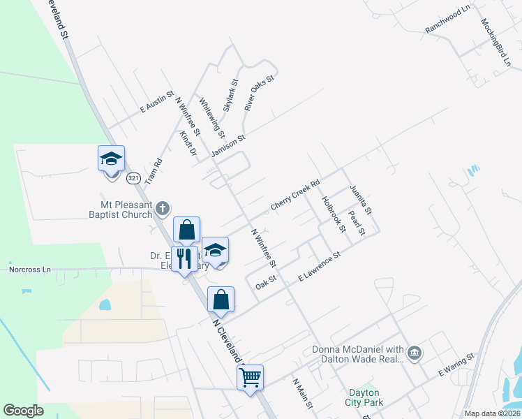 map of restaurants, bars, coffee shops, grocery stores, and more near 308 Cherry Creek Road in Dayton