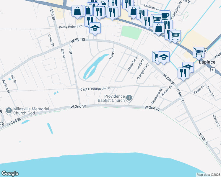 map of restaurants, bars, coffee shops, grocery stores, and more near 118 Gray Court in LaPlace