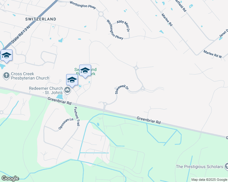 map of restaurants, bars, coffee shops, grocery stores, and more near 243 Stonewell Drive in Saint Johns