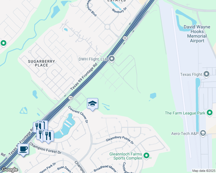 map of restaurants, bars, coffee shops, grocery stores, and more near 9823 Margie Court in Spring