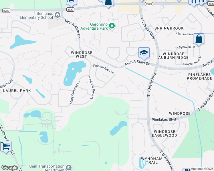 map of restaurants, bars, coffee shops, grocery stores, and more near 6647 Knollbridge Lane in Spring