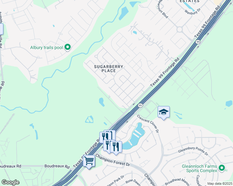 map of restaurants, bars, coffee shops, grocery stores, and more near 10223 Berrybriar Lane in Tomball