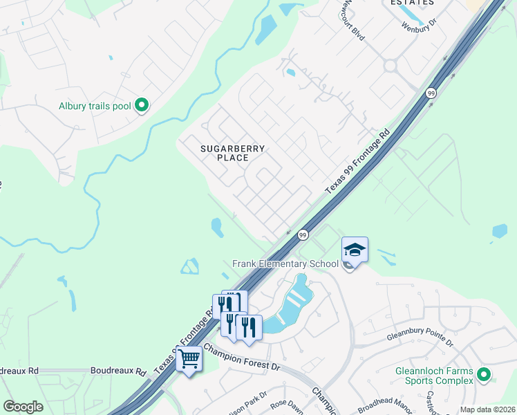 map of restaurants, bars, coffee shops, grocery stores, and more near 10223 Berrybriar Lane in Tomball