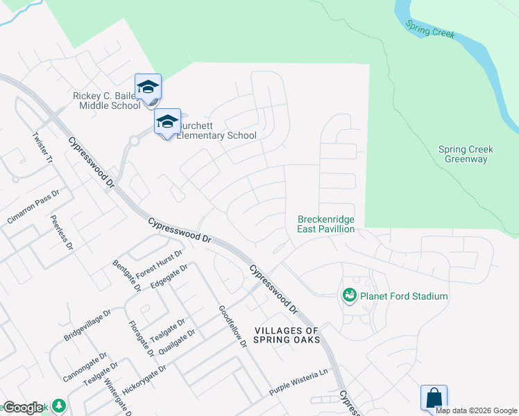 map of restaurants, bars, coffee shops, grocery stores, and more near 23372-23448 Cypresswood Drive in Spring