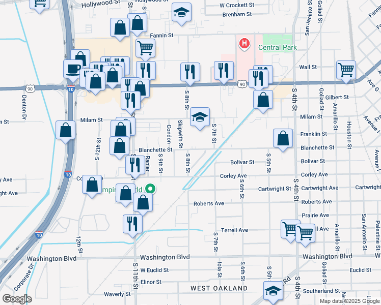 map of restaurants, bars, coffee shops, grocery stores, and more near 2325 South 8th Street in Beaumont